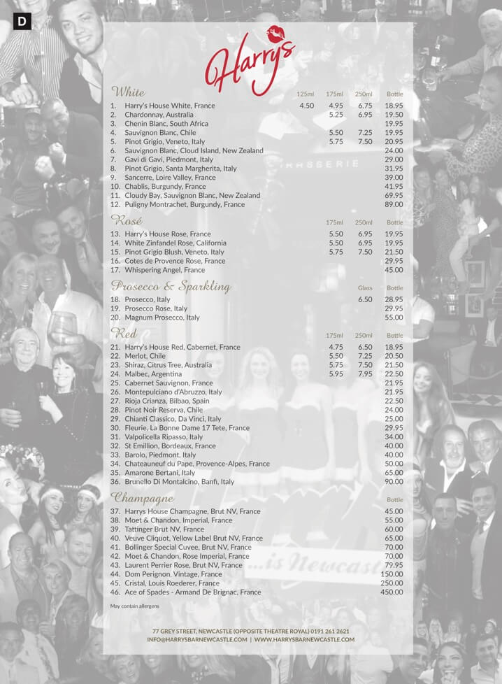 Harry's Bar Newcastle - Wine List