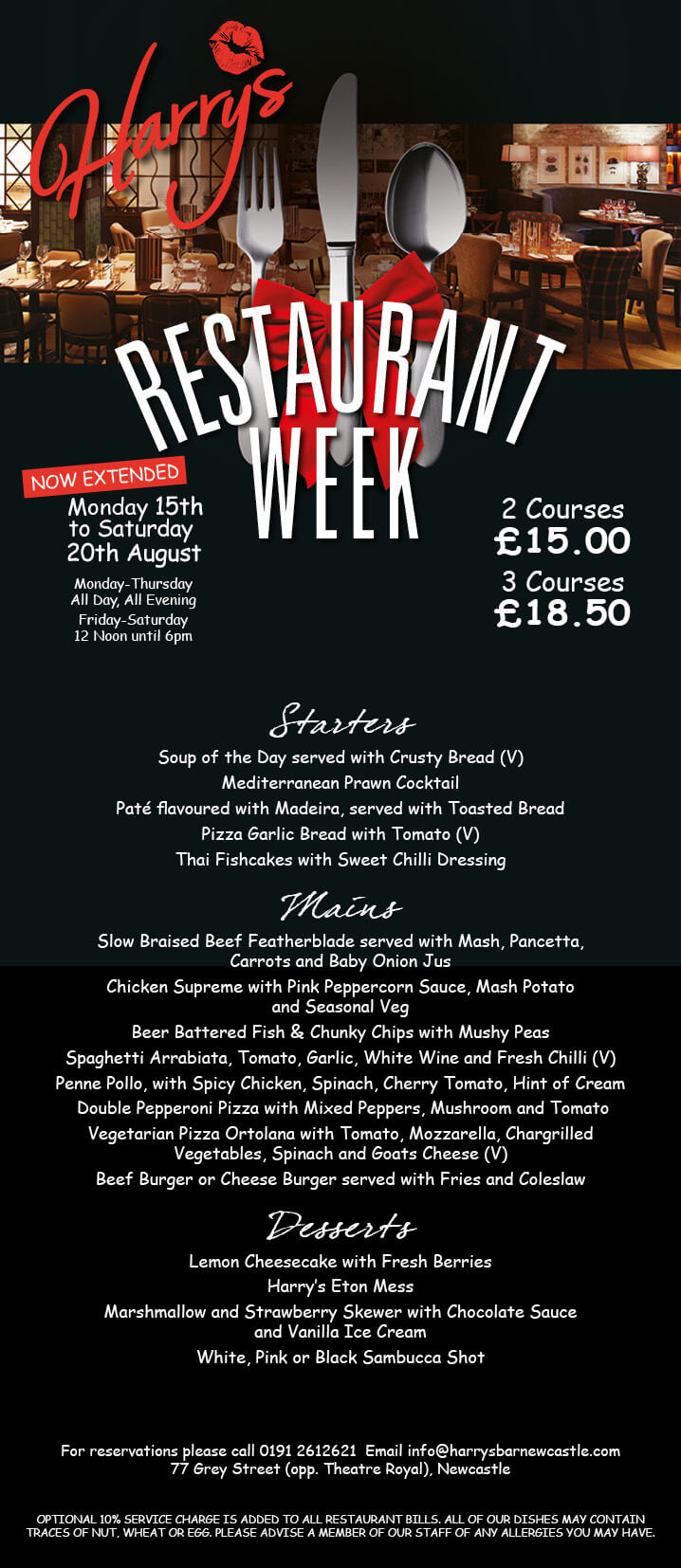Harry's Bar Newcastle - Restaurant Week August 2022
