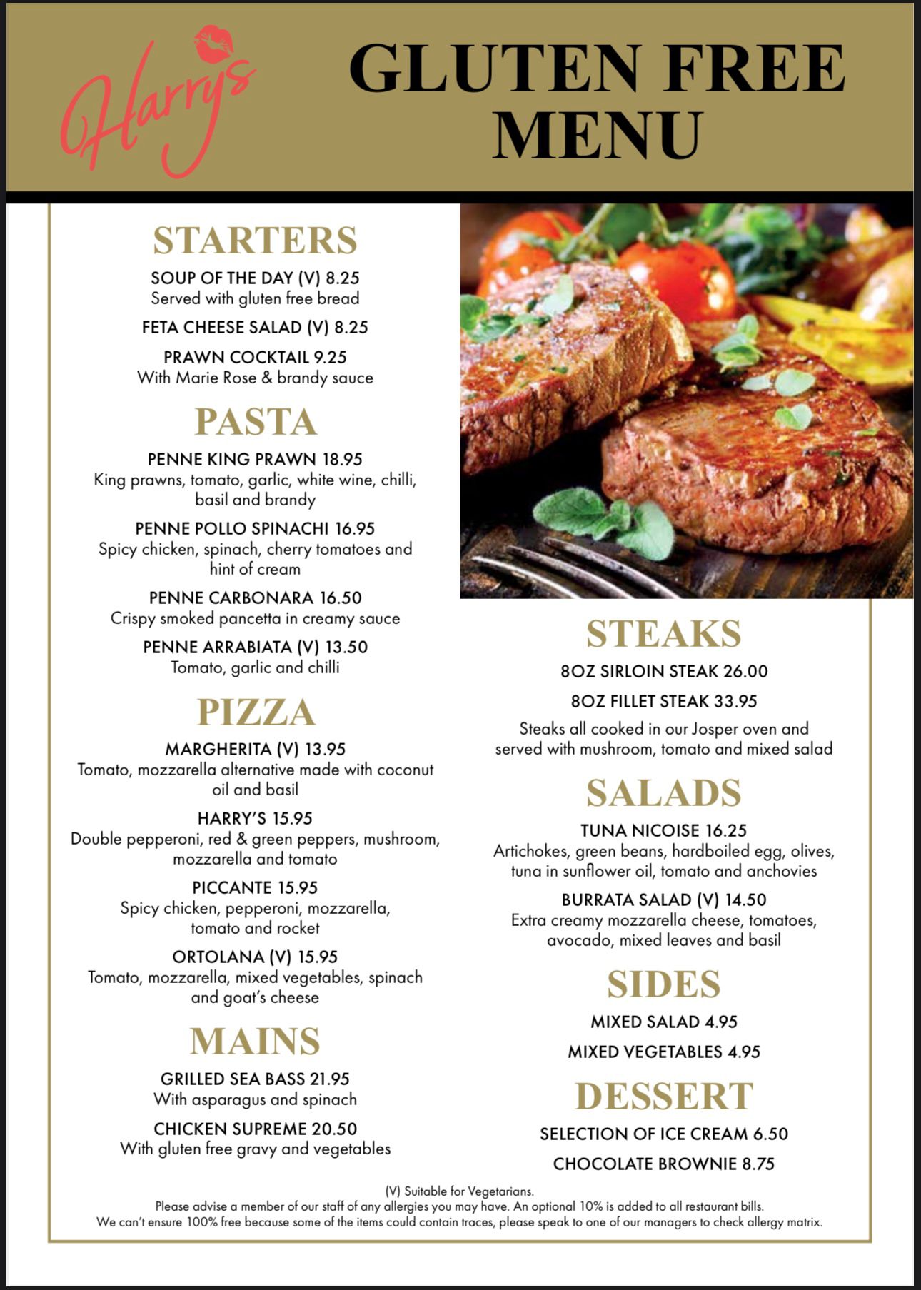 Harry's Bar Newcastle - Gluten Free Menu