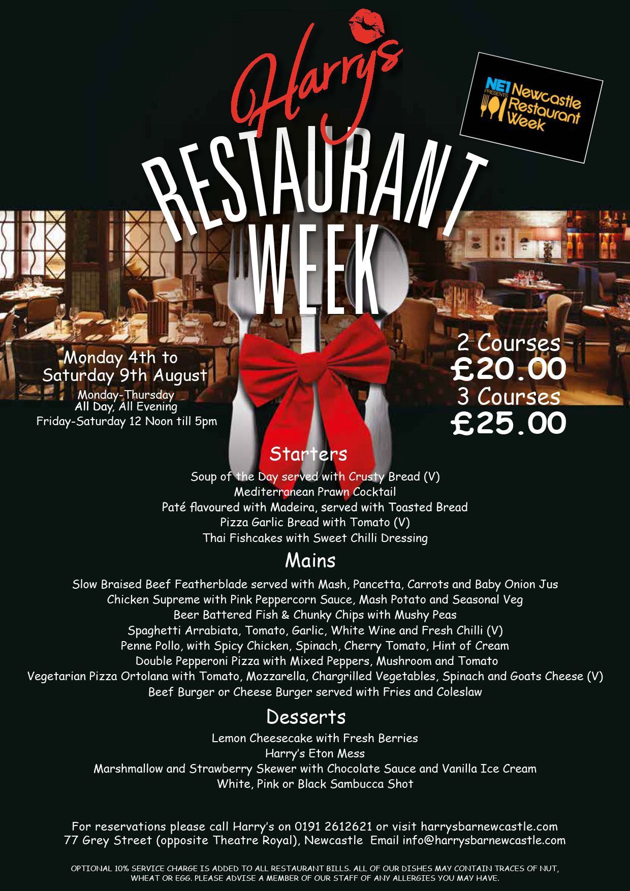 Harry s bar newcastle restaurant week august 2024