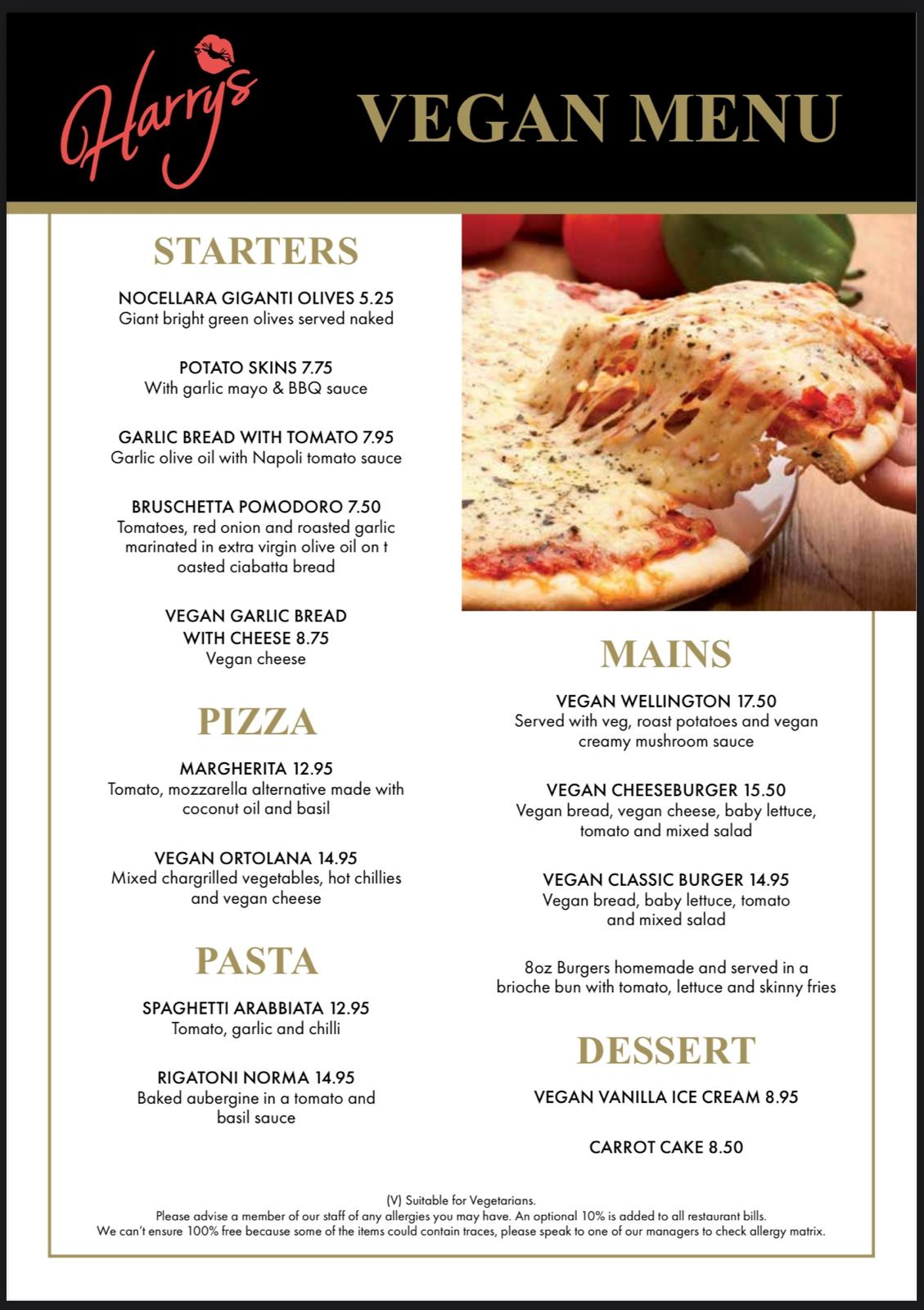 Harry's Bar Newcastle - Vegan Menu